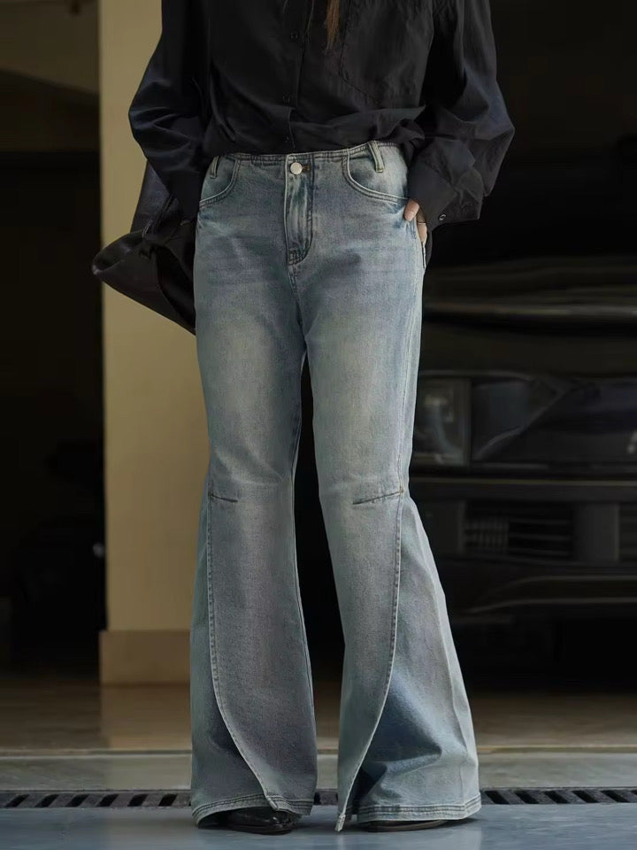 Slit straight jeans