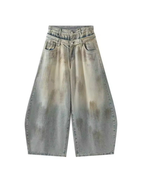 Double-Waistband Straight-Leg Jeans