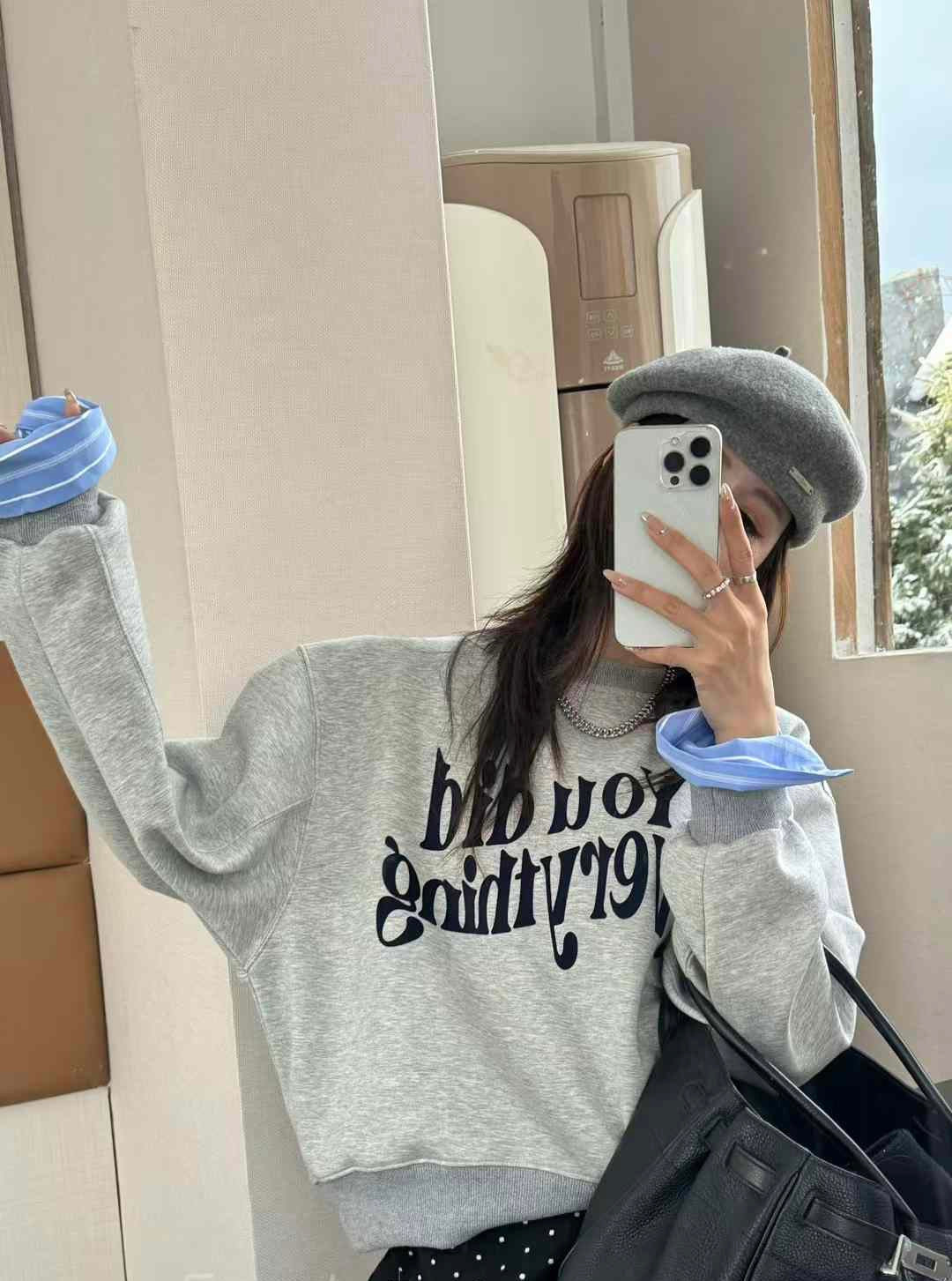 Crew neck letter hooded