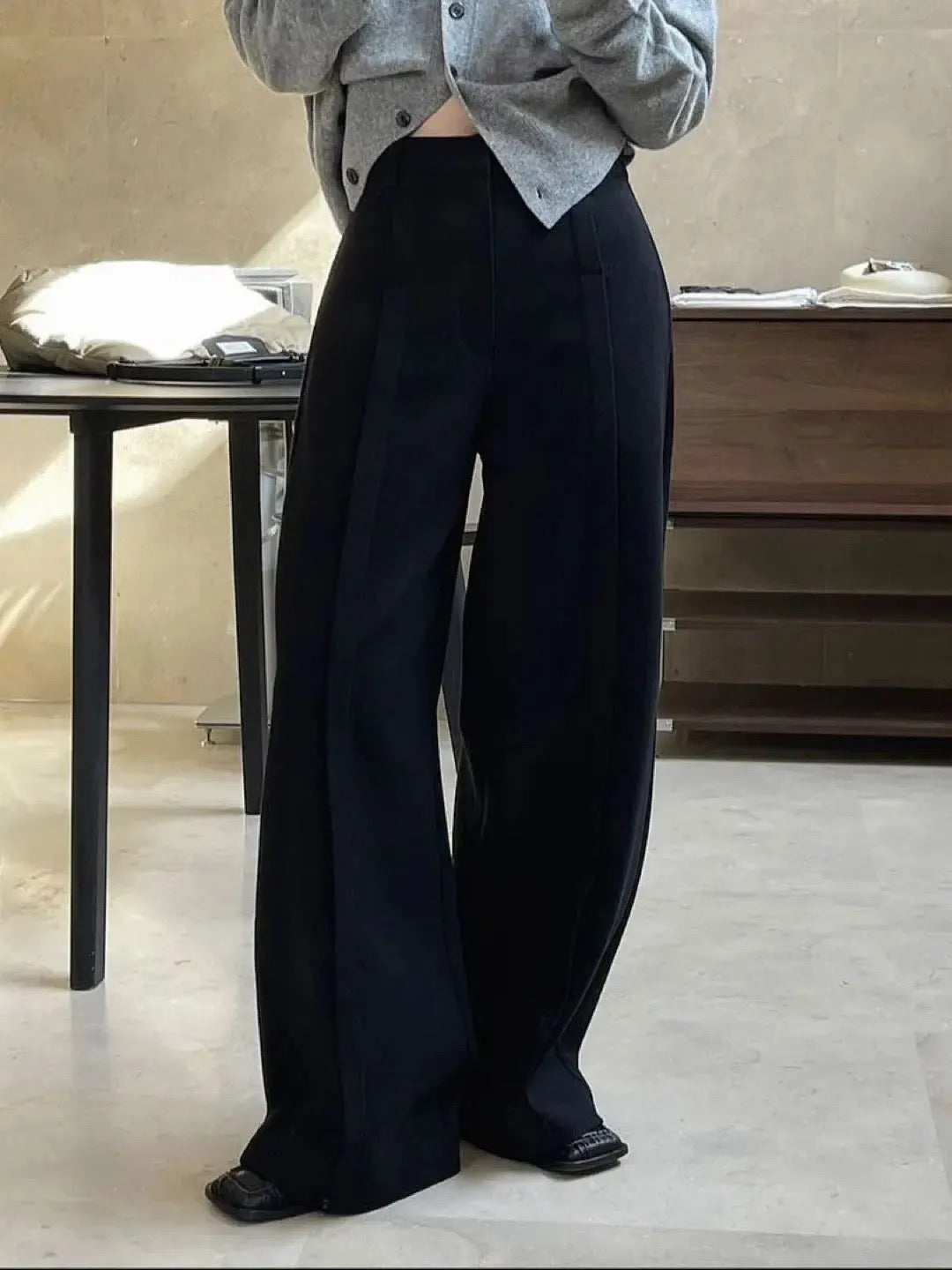 Solid color straight trousers