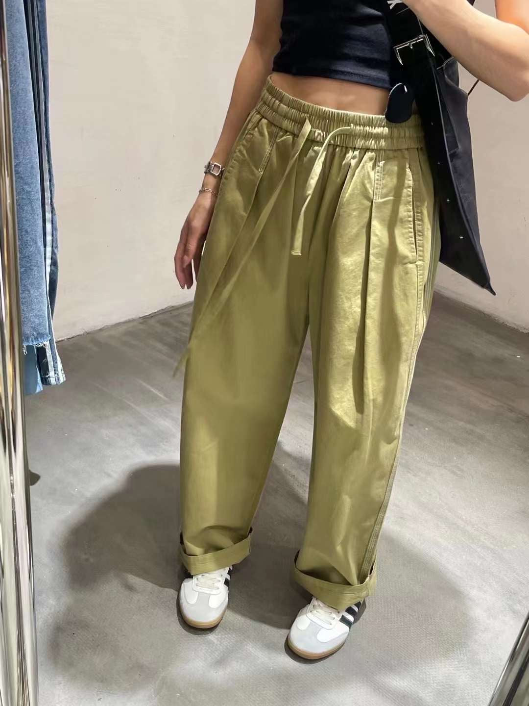 Loose cotton elastic pants