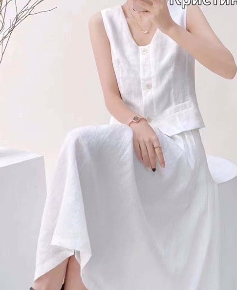 Pure linen top & skirt