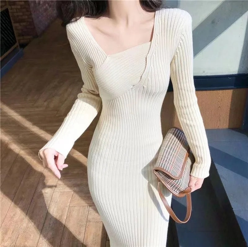 Solid color sweater dress