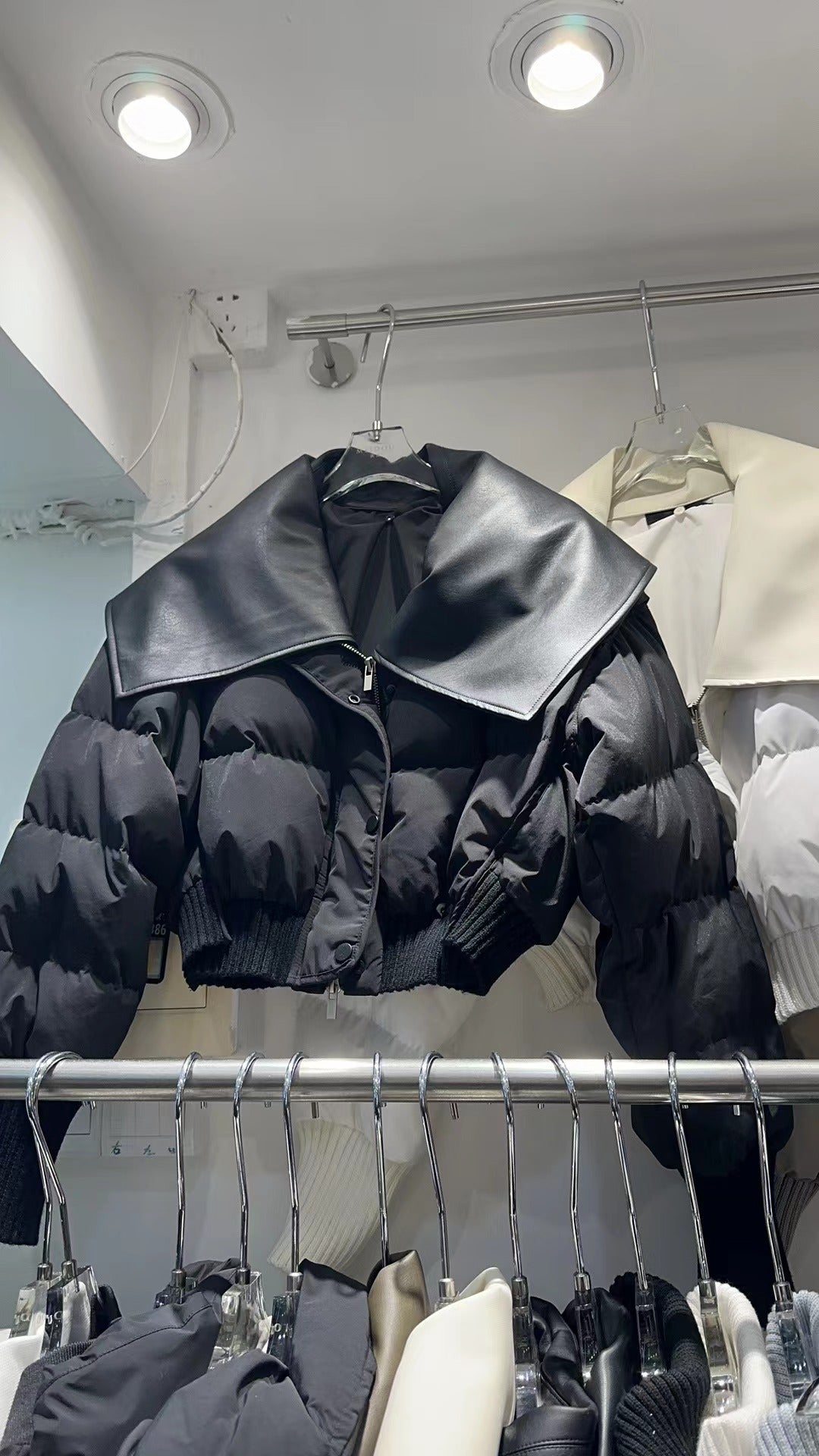 PU leather collar down jacket