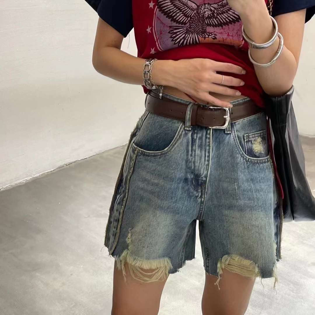 washed denim shorts
