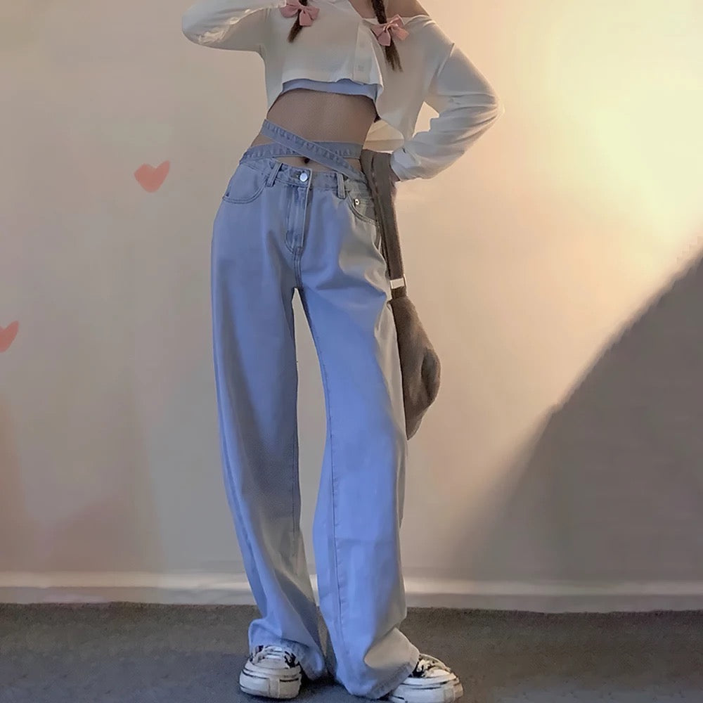 LACE UP STRAIGHT JEANS