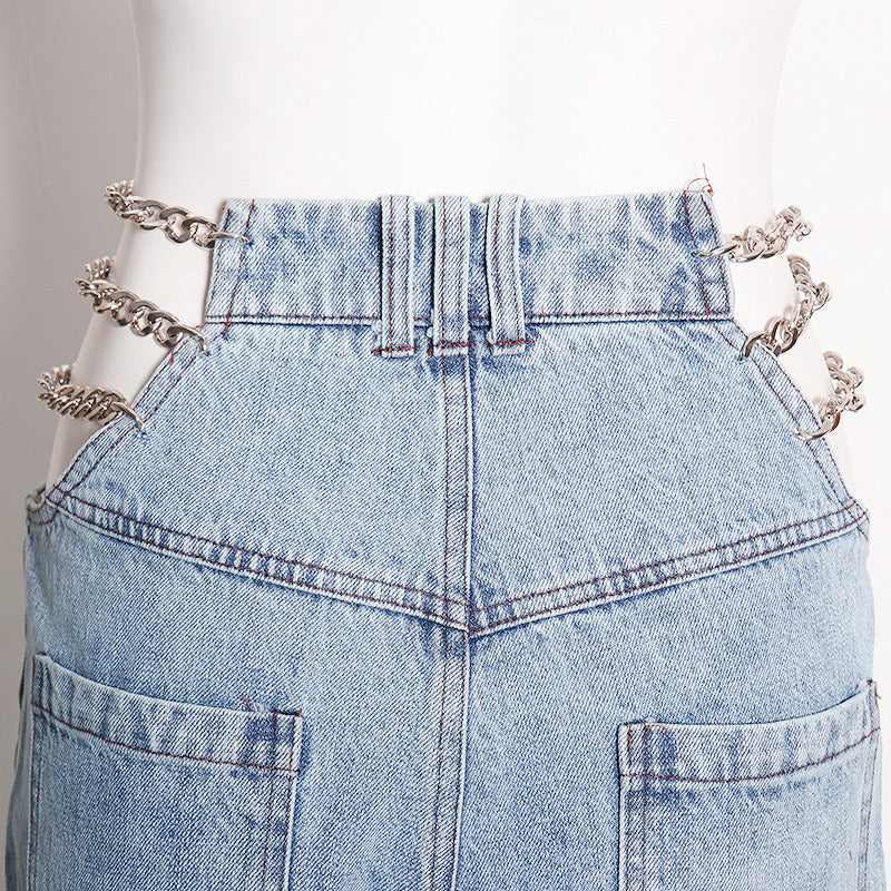 Side Waist Metal Chain Jeans
