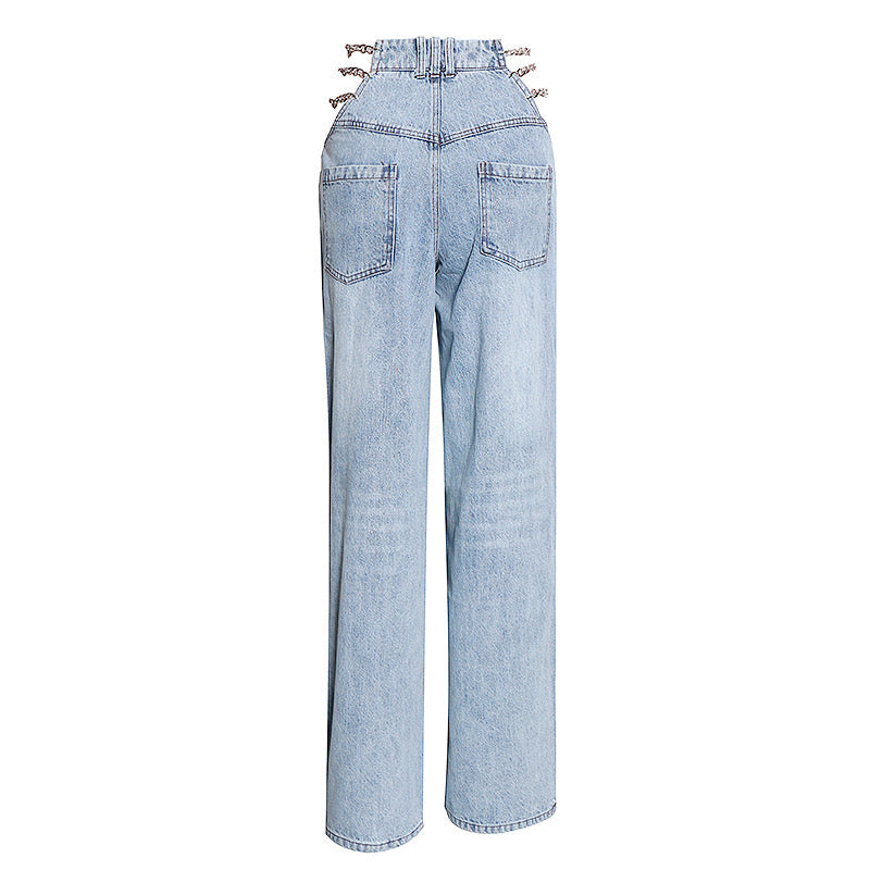 Side Waist Metal Chain Jeans
