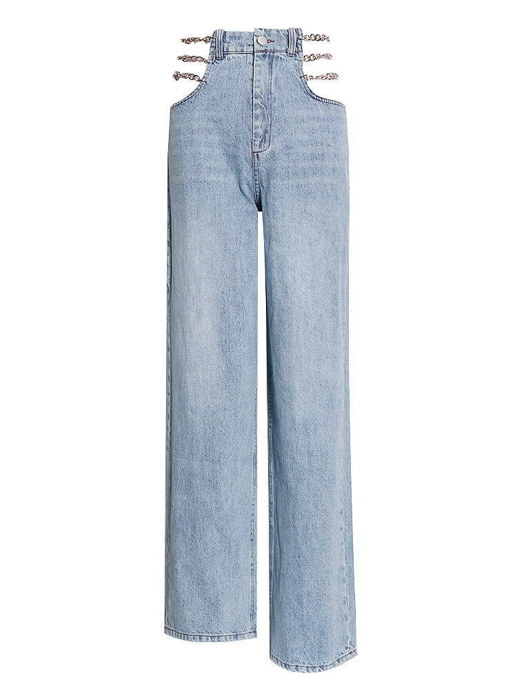 Side Waist Metal Chain Jeans