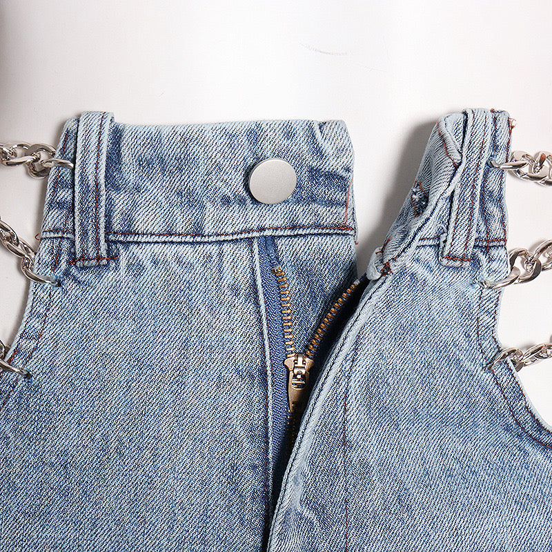 Side Waist Metal Chain Jeans