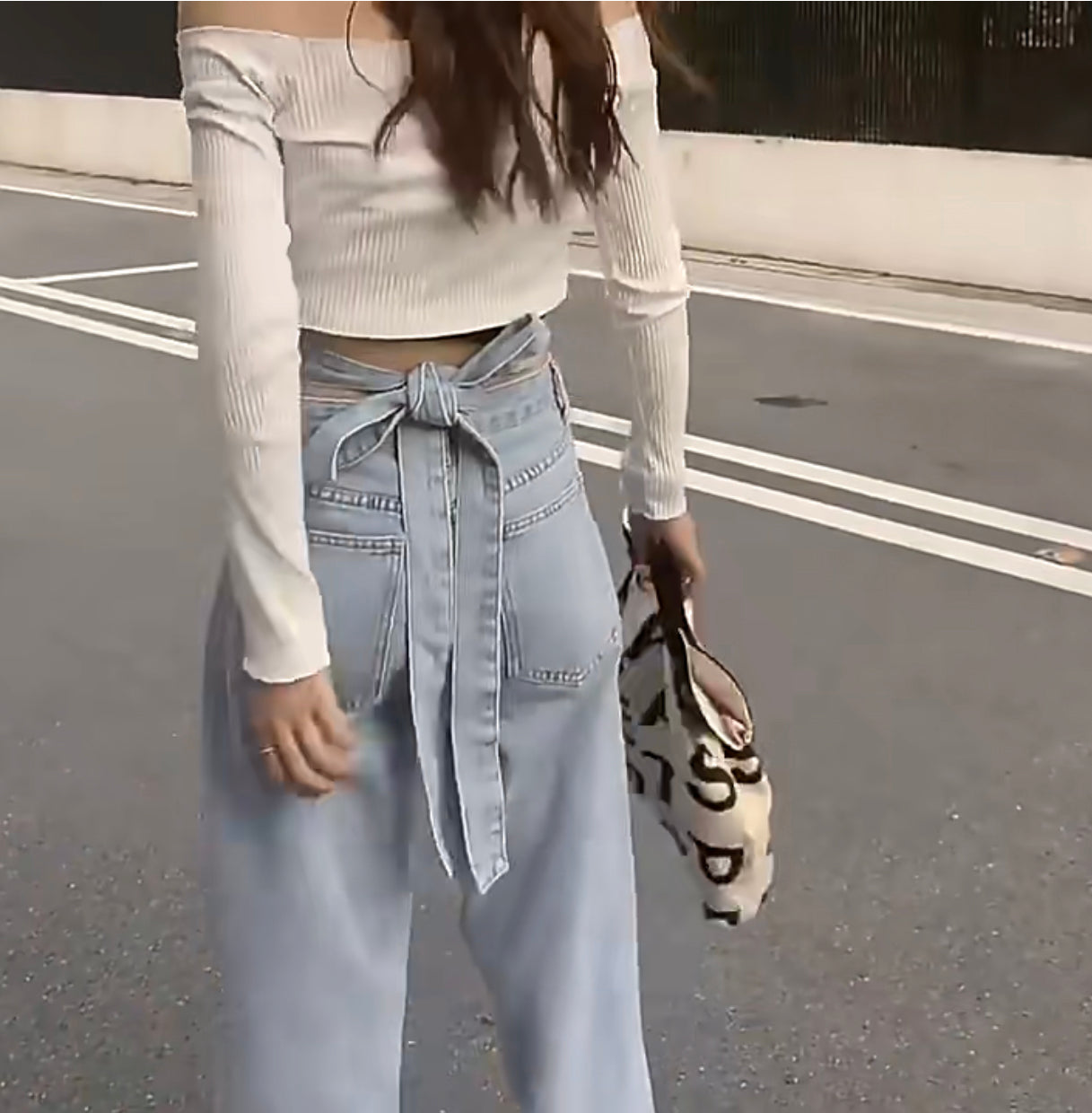 LACE UP STRAIGHT JEANS