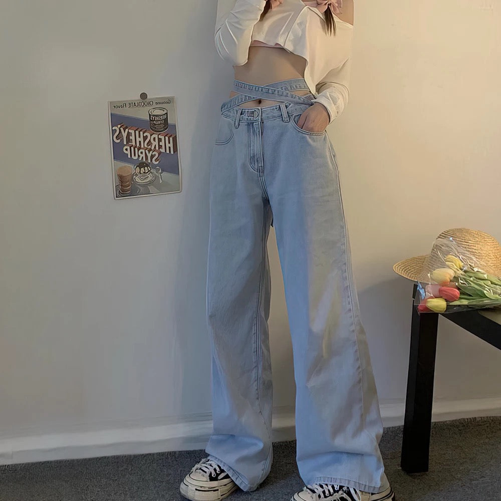 LACE UP STRAIGHT JEANS