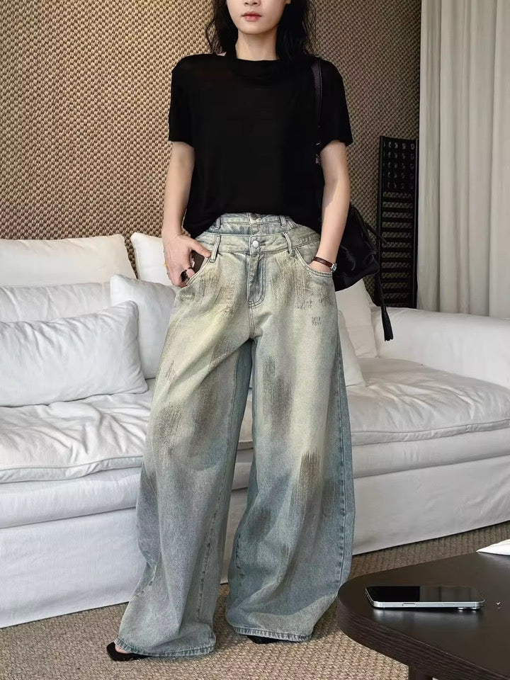 Double-Waistband Straight-Leg Jeans