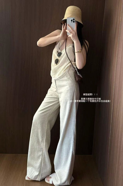 Velvet Camisole + Natural-Color Lyocell-Linen Jeans