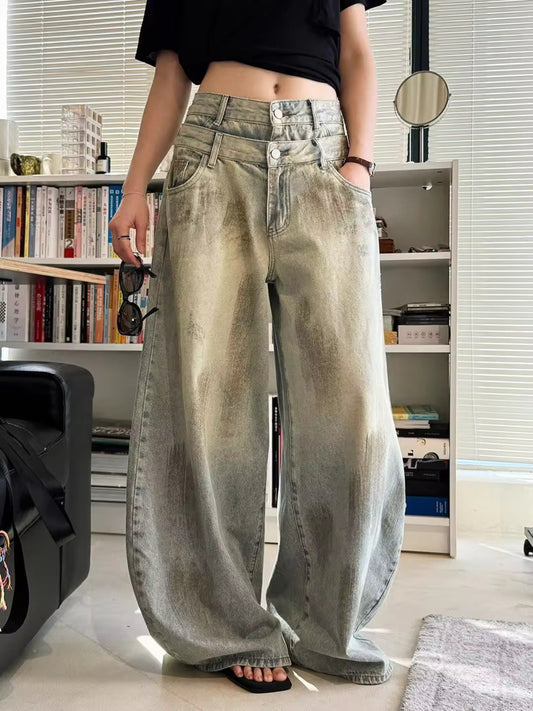 Double-Waistband Straight-Leg Jeans