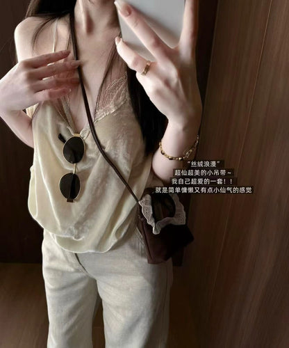 Velvet Camisole + Natural-Color Lyocell-Linen Jeans
