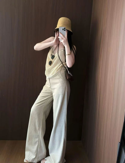 Velvet Camisole + Natural-Color Lyocell-Linen Jeans