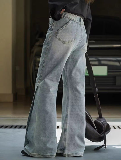 Slit straight jeans