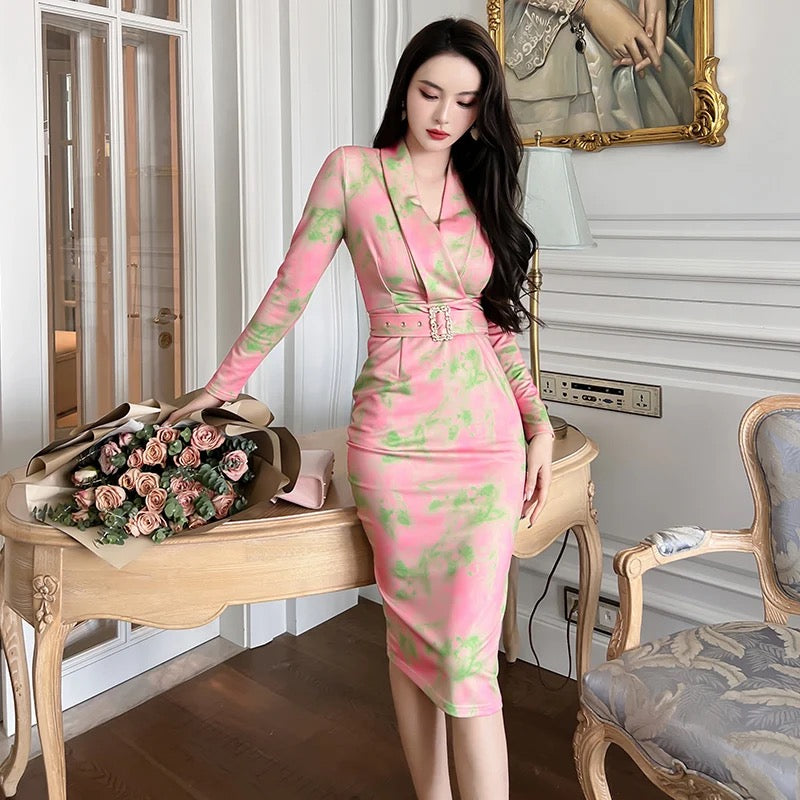 V-neck printed dress
