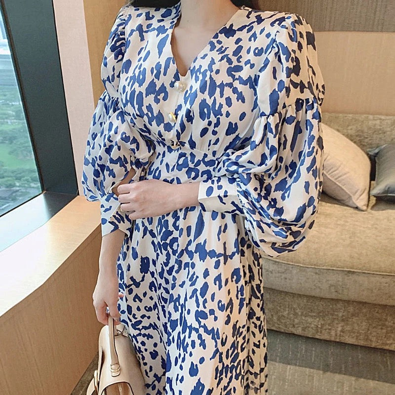 printed V-neck dress