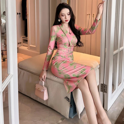 V-neck printed dress