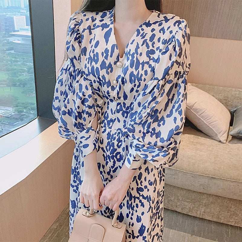 printed V-neck dress