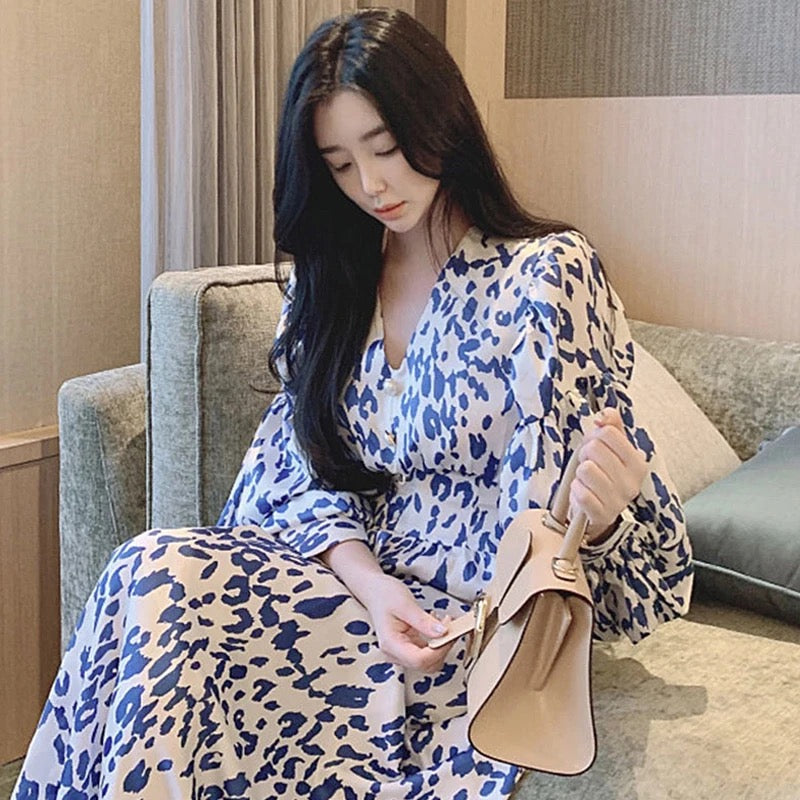 printed V-neck dress