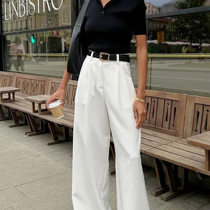 Solid color wide leg pants