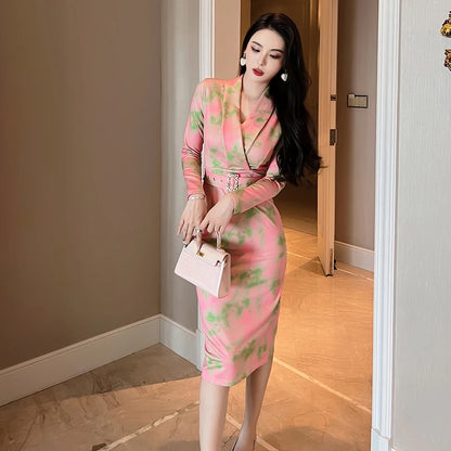 V-neck printed dress