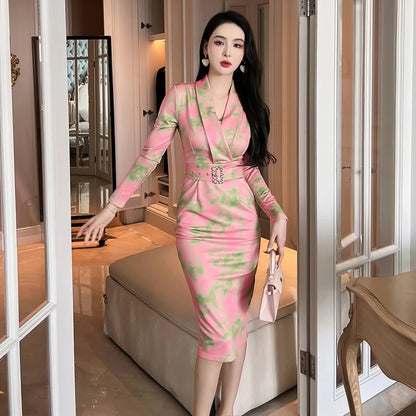 V-neck printed dress