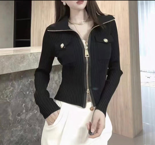double zip knitted jacket